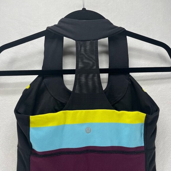 Lululemon Top Womens Size 4 Scoop Neck Tank Stripe Shelf Bra Athletic Multicolor - Picture 5 of 9